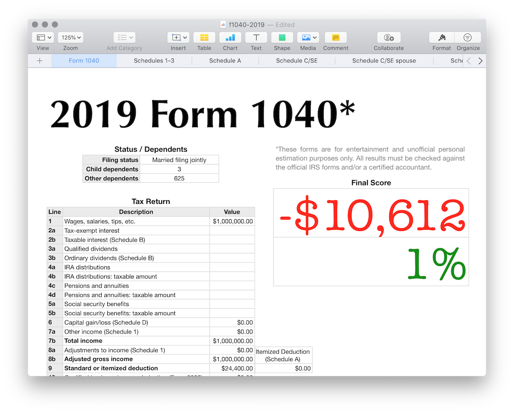 Fake fill-in showing a 1% tax rate