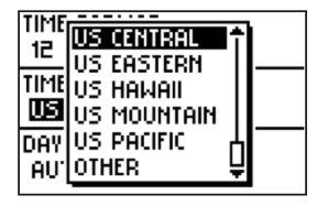 A simple timezone dropdown in Garmin Foretrex menu