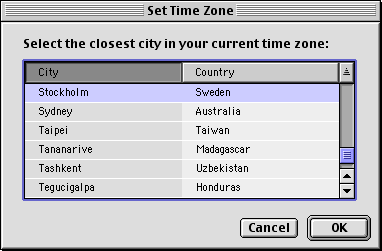 Mac OS 9 list of cities