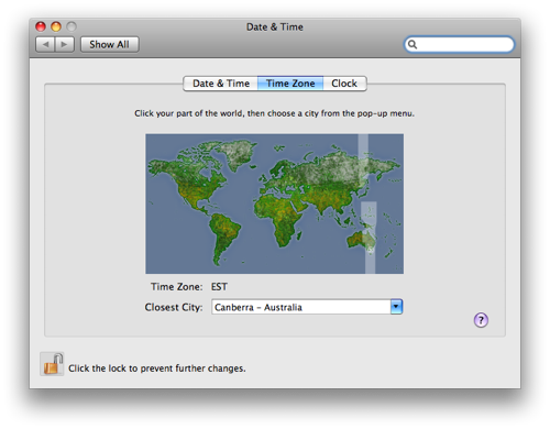 OS X Leopard's clickable timezone map