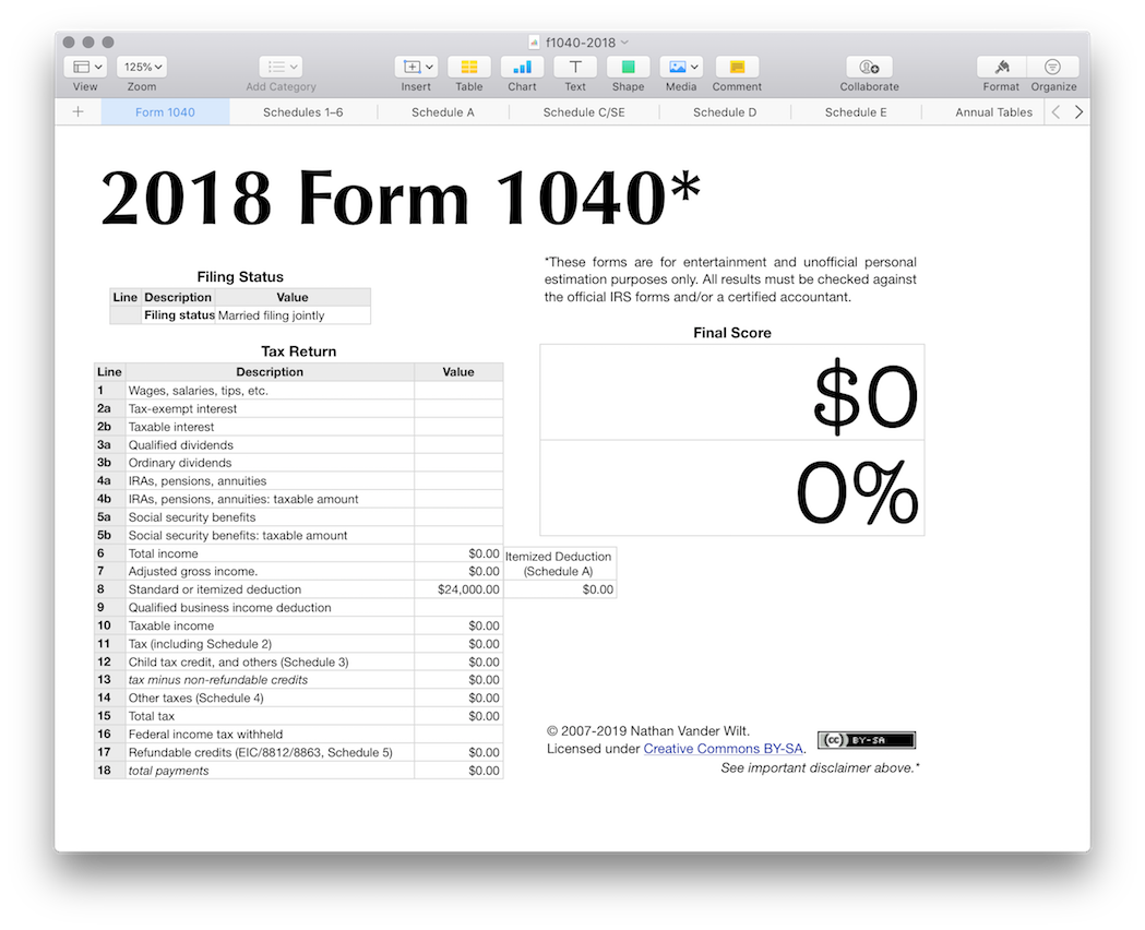 Screenshot of unfilled tax spreadsheet