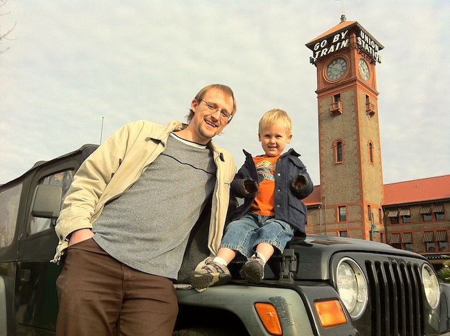 Nate and Toby in front of Portland's Union Station, photo by Ward Cunningham